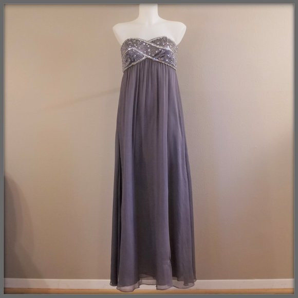 strapless open back dress Dark Pacific Blue Sleek Satin V-Neck Dress For Prom With Beading And L main image 0